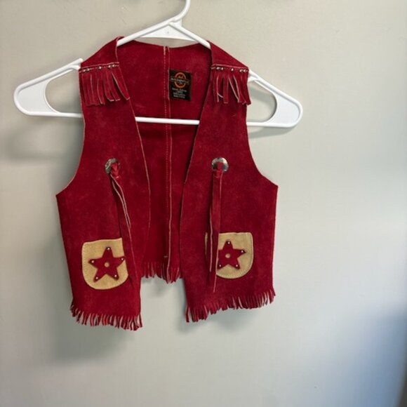 Vintage John R Craighead Western Cowgirl Outfit Red Suede Leather Vest & Skirt - Picture 2 of 6
